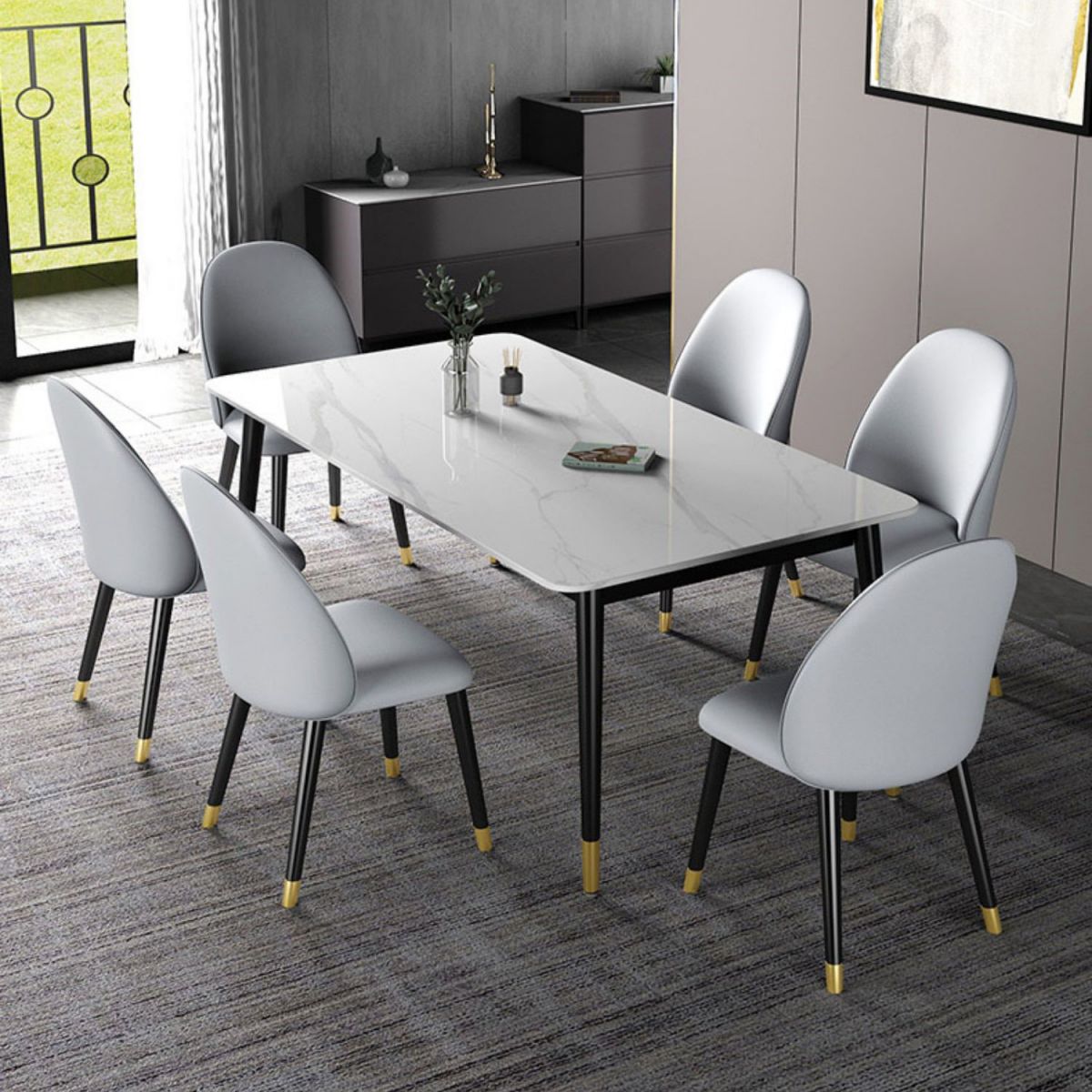 Modern Rectangle Dining Table Set 1/2/3/5/7 Pieces Dinette Set with Sintered Stone Top Clearhalo 'Dining Room Sets' 'Dining Tables & Seating' 'dining_room_set' 'furn' 'furn_dining_room_set' 'Furniture' 'Kitchen & Dining Furniture' 1200x1200_b93d5483-691c-495b-8a7a-2f9e772b9bc5