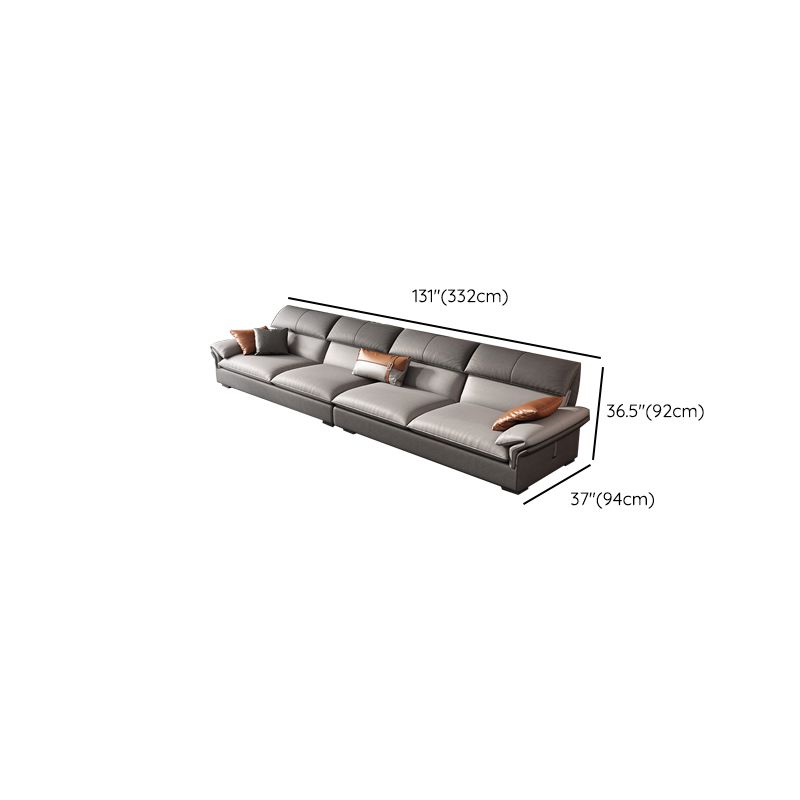 Grey Faux Leather Sectional Sofa Pillow Top Arm Sectional Ottoman Included Clearhalo 'furn' 'furn_sectionals' 'Furniture' 'Living Room Furniture' 'Sectionals' 1200x1200_b93ff21c-96b8-405c-9a8d-04e0219320e0
