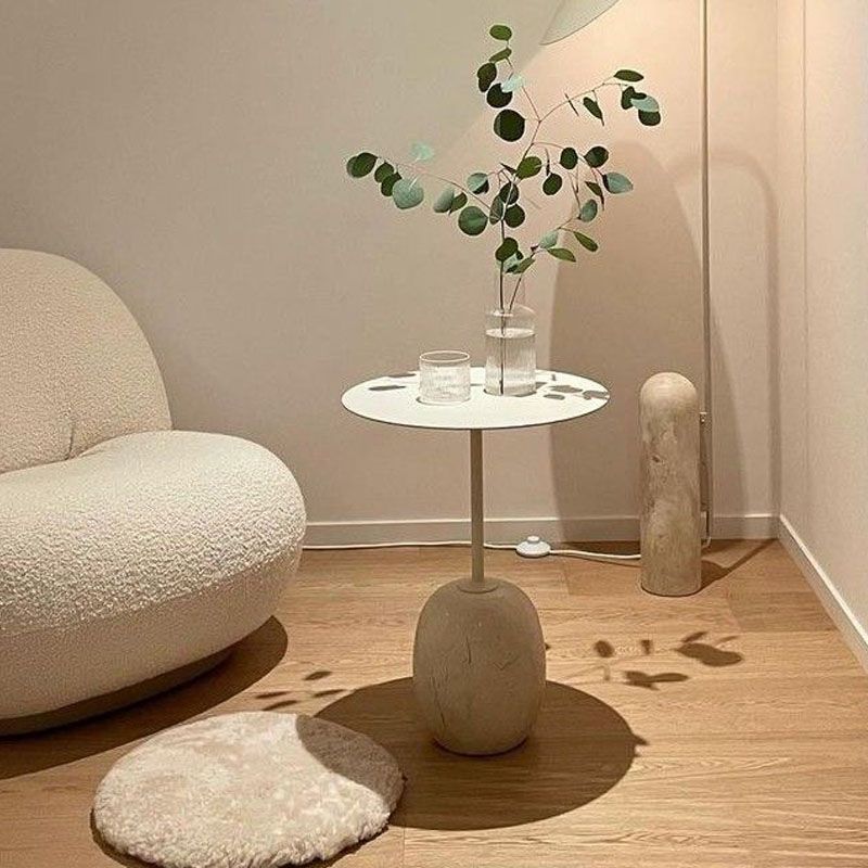 Mid-Century 17.7"/19.6" Metal Round Top Side Table Marble Pedestal End Table