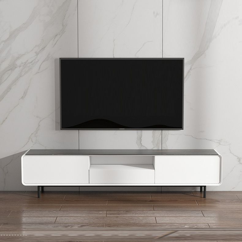 Support multimédia TV rectangulaire, meuble TV moderne avec étagères et tiroir