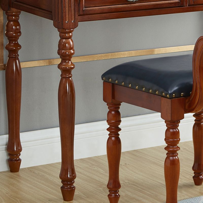 Traditional Solid Wood Vanity Dressing Table With Drawer, Brown Makeup Counter