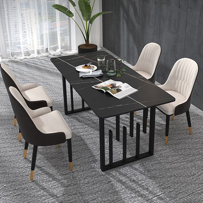 Glam Style Stone Top Double Pedestal Table Home Rectangle Dining Table Clearhalo 'Dining Tables & Seating' 'Dining Tables' 'dining_table' 'furn' 'furn_dining_table' 'Furniture' 'furniture_dining_table' 'Kitchen & Dining Furniture' 'kitchen' 'kitchen_dining_table' 1200x1200_b9467ac8-fc95-4a59-b37b-309f8ce2853b