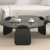 3 Legs Coffee Cocktail Table with Round Glass Top Contemporary Clearhalo 'Coffee & Accent Tables' 'Coffee Tables' 'coffee_tables' 'furn' 'furn_coffee_tables' 'Furniture' 'Living Room Furniture' 1200x1200_b946a3c5-5854-47c1-a11f-2f26e491a348