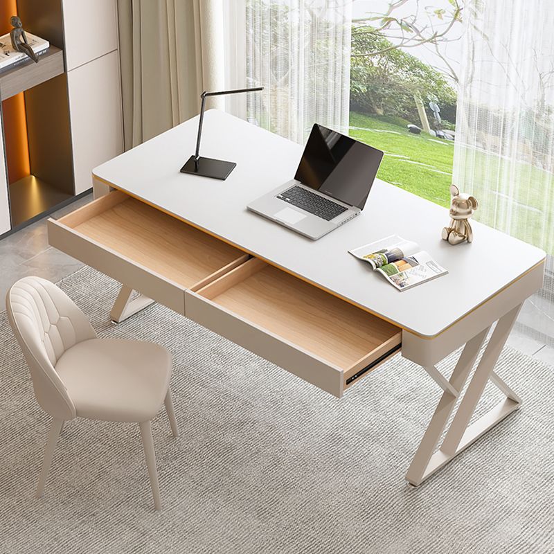 Escritorio de escritura de piedra de estilo contemporáneo escritorio de oficina rectangular con 2 cajones