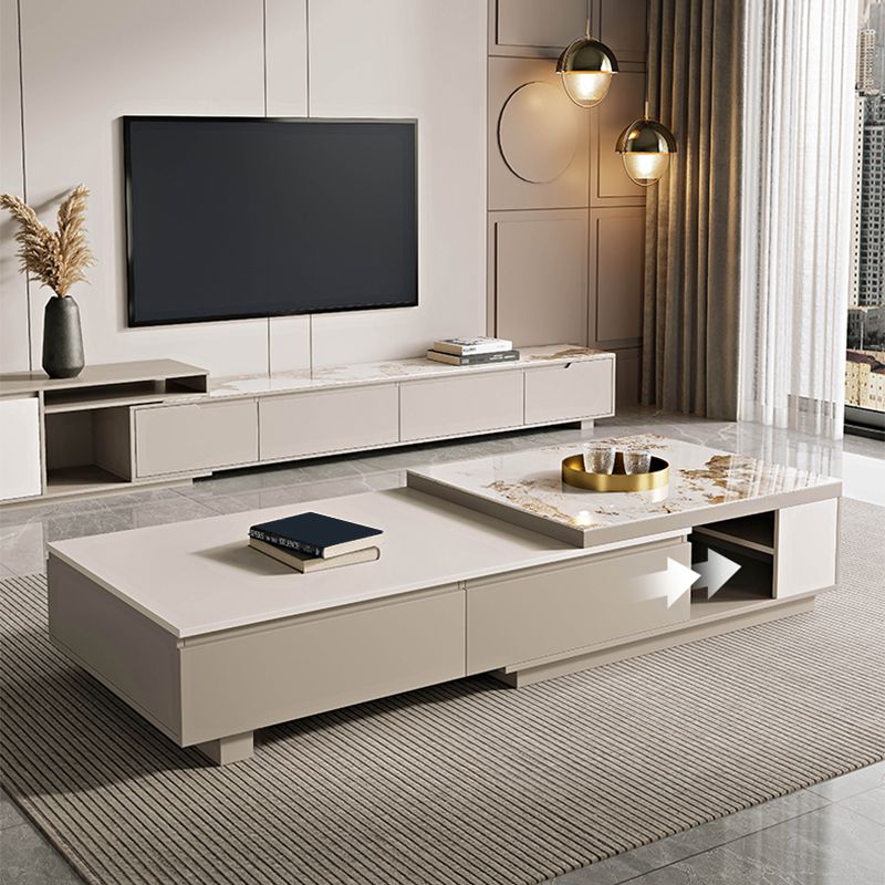 Rectangle Single Coffee Table Stone Cocktail Table with Storage Drawers