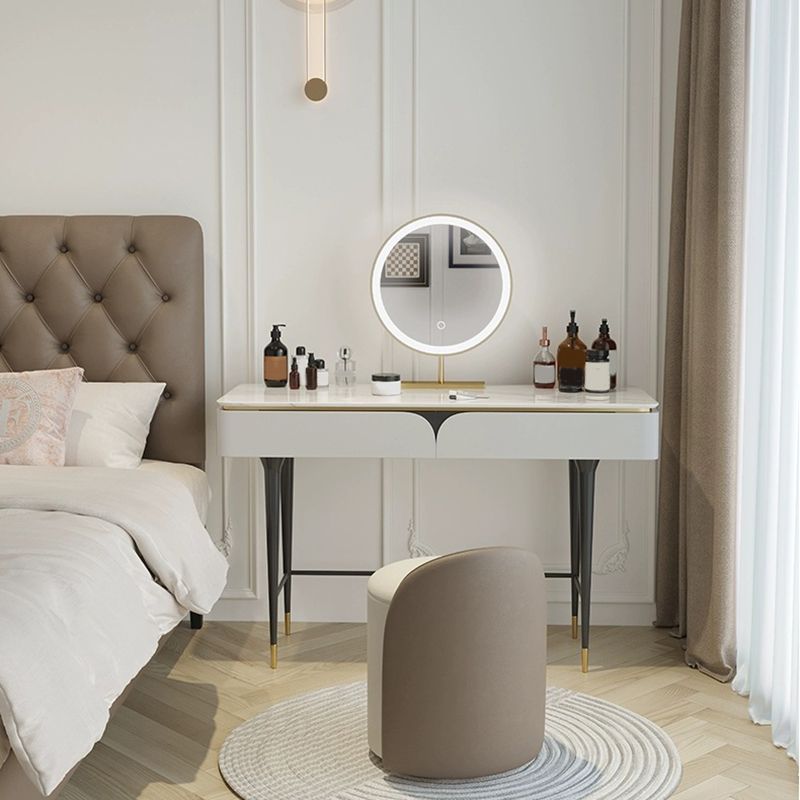 Weißer Waschtisch-Make-up-Eitelkeit Stone Top Spintenstühle Set