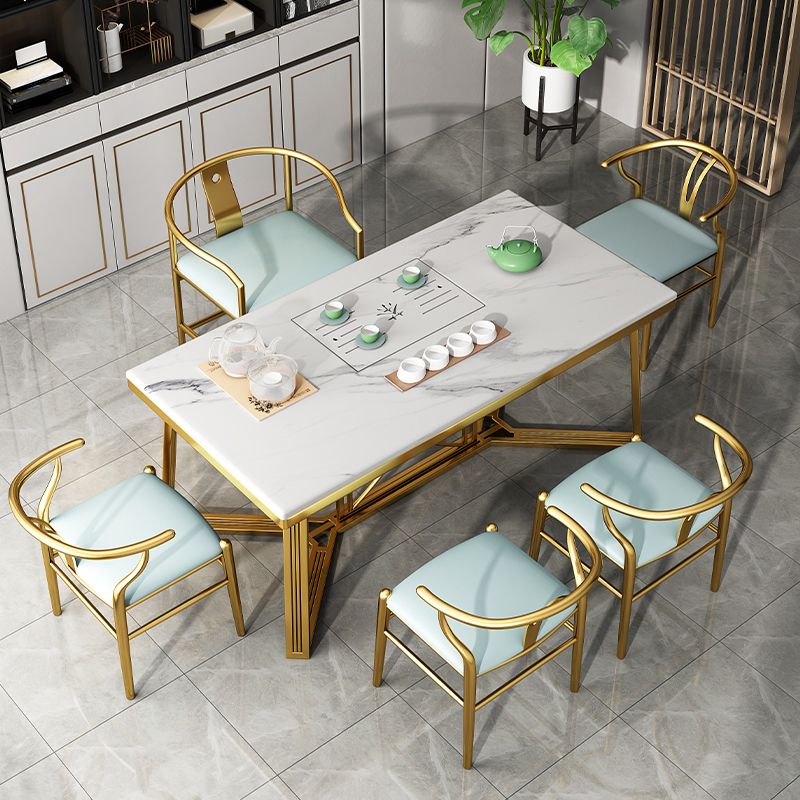 Metal Traditional Luxury Rectangle Table Sintered Stone Top Table with Trestle Base Clearhalo ' dining_table' 'Dining Tables & Seating' 'Dining Tables' 'furn' 'furn_dining_table' 'Furniture' 'furniture_dining_table' 'Kitchen & Dining Furniture' 'kitchen&dining_furn' 'kitchen' 'kitchen_dining_table' 1200x1200_b9506240-1c9e-4178-8a12-d2f0d5c12816