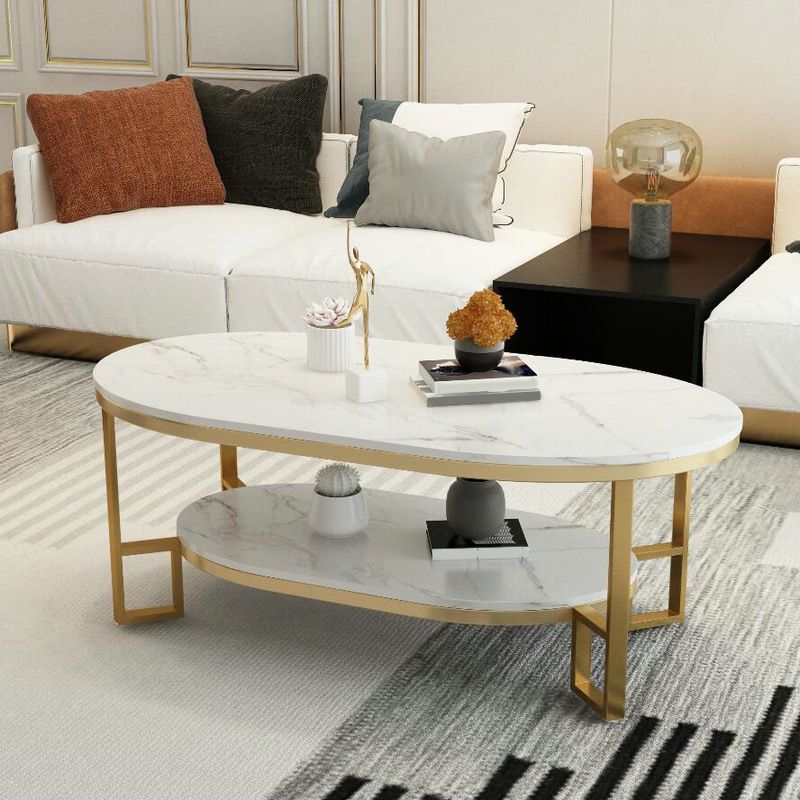 Glam 17.7" H Oval Slate Coffee Table Iron Frame Cocktail Table Clearhalo 'Coffee & Accent Tables' 'Coffee Tables' 'coffee_tables' 'furn' 'furn_coffee_tables' 'Furniture' 'Living Room Furniture' 1200x1200_b953ac5c-a044-4818-b8f6-ebf3201f489a