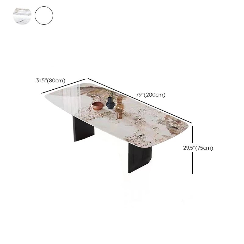 Mesa rectangular moderna mesa de comedor de piedra sinterizada con patas de metal