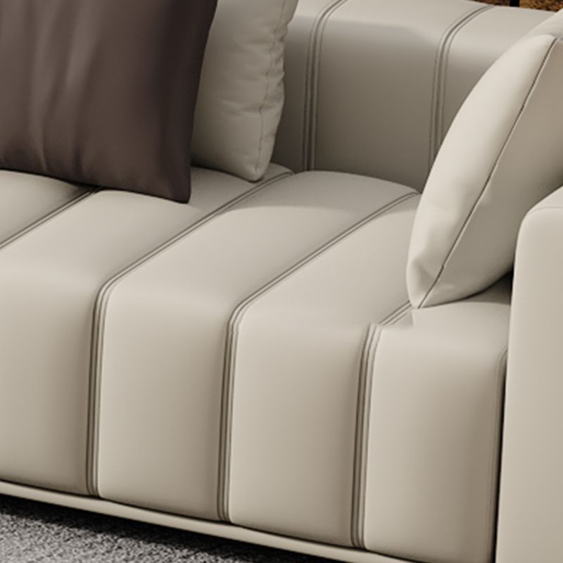 Contemporary Sofa Faux Leather Tufted Off-White Convertible Sofa for Living Room Clearhalo 'furn' 'furn_sofas' 'Furniture' 'Living Room Furniture' 'Sofa' 'sofas' 1200x1200_b95b7ee2-3ecd-41aa-9dd4-413f5cc09a33