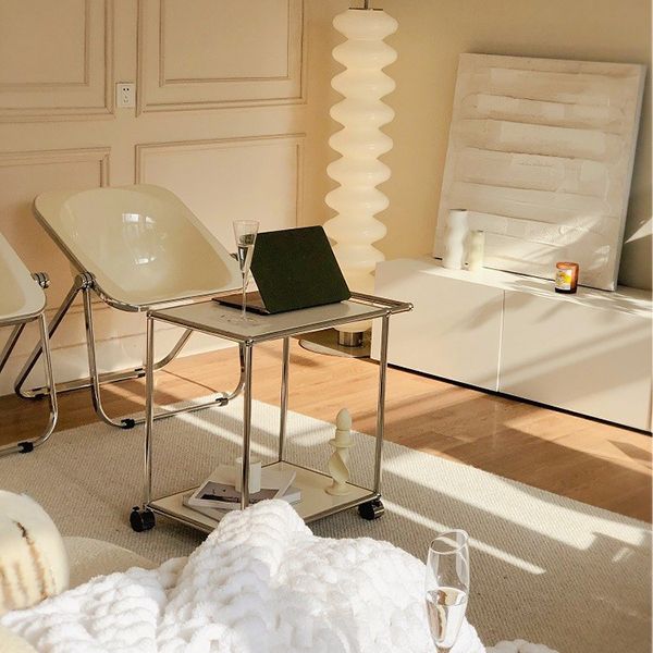 Medieval Modern Style Rectangular Metal/glass Table Wheel Base Side Table Clearhalo 'Coffee & Accent Tables' 'End & Side Tables' 'end_side_tables' 'furn' 'furn_end_side_tables' 'Furniture' 'Living Room Furniture' 1200x1200_b963f609-db1e-46f8-b12b-961ae7df1423