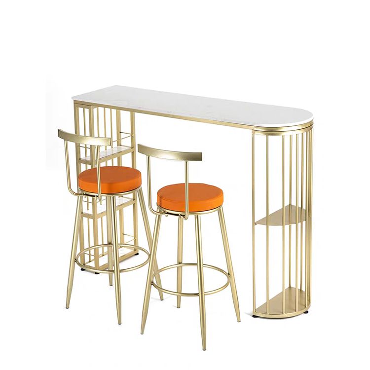 Glam Marble Top Bar Table Gold Double Pedestal Table - 41.3" H Clearhalo 'Bar Furniture' 'Bar Tables' 'bar_tables' 'furn' 'furn_bar_tables' 'Furniture' 'furniture_bar_tables' 'Kitchen & Dining Furniture' 1200x1200_b96783ea-3f6f-464f-a511-373929599b3f
