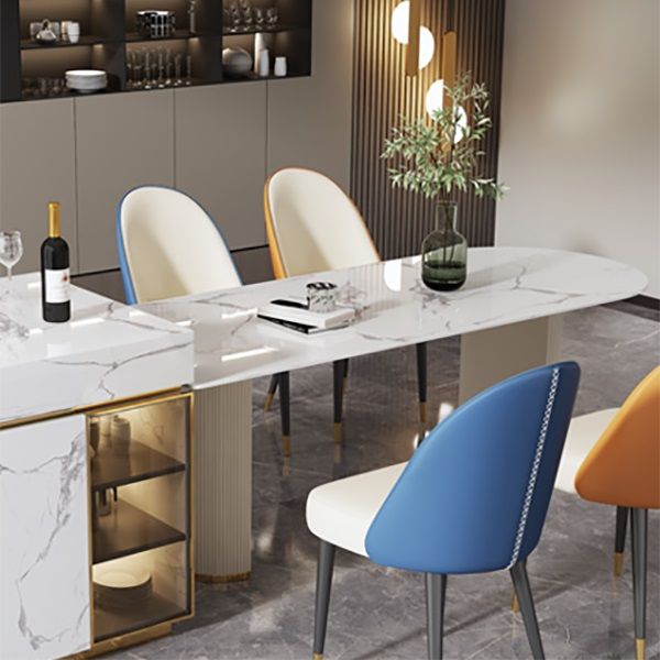 Free Form Sintered Stone White Dining Table Simplicity Double Pedestal Table for Dining Room Clearhalo ' dining_table' 'Dining Tables & Seating' 'Dining Tables' 'furn' 'furn_dining_table' 'Furniture' 'furniture_dining_table' 'Kitchen & Dining Furniture' 'kitchen&dining_furn' 'kitchen' 'kitchen_dining_table' 1200x1200_b96a8dd4-7613-4733-9d7f-487f702c92f6