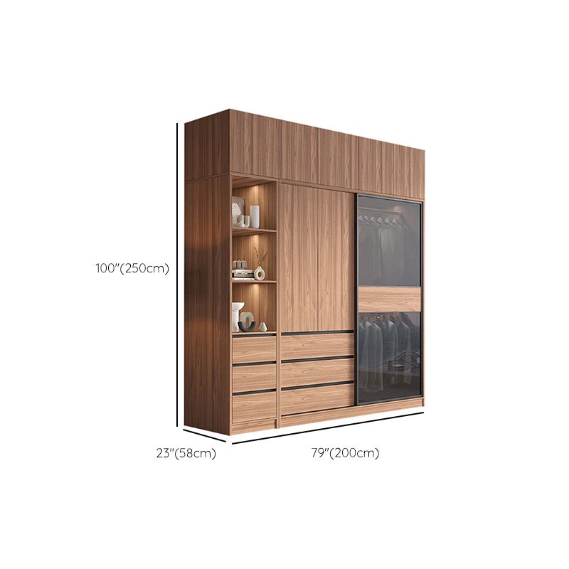 Glass and Wood Wardrobe Cabinet Brown Wardrobe Armoire with Garment Rod Clearhalo 'Armoires & Wardrobes' 'armoires_wardrobes' 'Bedroom Furniture' 'furn' 'furn_armoires_wardrobes' 'Furniture' 1200x1200_b96d5e72-daa4-46a4-b726-aac54a642b08