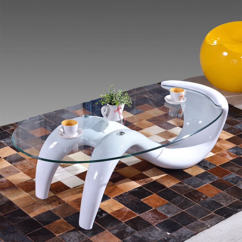 Single Glass-Topped Cocktail Table Oval Contemporary Coffee Table Clearhalo 'Coffee & Accent Tables' 'Coffee Tables' 'coffee_tables' 'furn' 'furn_coffee_tables' 'Furniture' 'Living Room Furniture' 1200x1200_b96e5559-161c-4530-8d00-8cf516df19a8