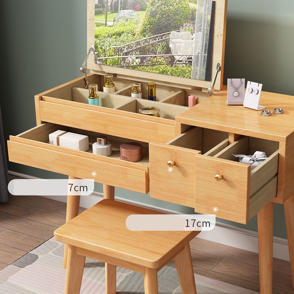 Scandinavian 3-Drawer Solid Wood Flip-top Dressing Vanity Make-up Table Clearhalo 'Bedroom Furniture' 'furn' 'furn_makeup_vanities' 'Furniture' 'Makeup Vanities' 'makeup_vanities' 1200x1200_b96ea95f-1935-4202-97d4-a5473e51bada