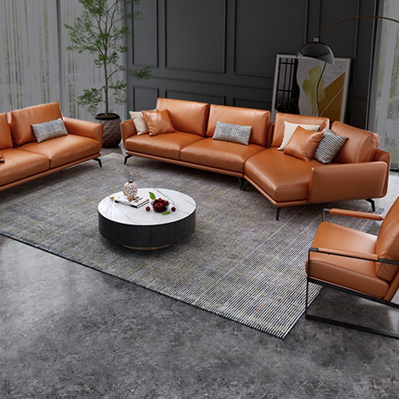 Mid-Century Modern Square Arm Sectional Sofa 34.65"H Cushion Back Sofa, Orange Clearhalo 'furn' 'furn_sectionals' 'Furniture' 'furniture_sectionals' 'Living Room Furniture' 'Sectionals' 1200x1200_b9704507-1ae5-4224-bb40-4bcce83f8d7f