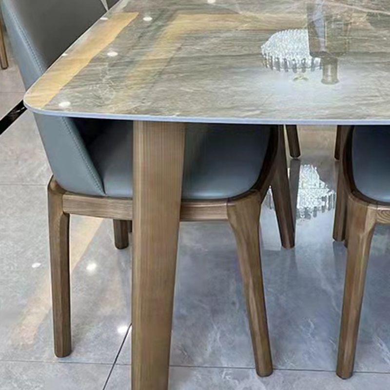 Gray Mid-Century Dining Table Stone Top Table with Wooden Base Clearhalo 'Dining Tables & Seating' 'Dining Tables' 'dining_table' 'furn' 'furn_dining_table' 'Furniture' 'Kitchen & Dining Furniture' 1200x1200_b9764843-301f-4273-9749-4c446600ab05
