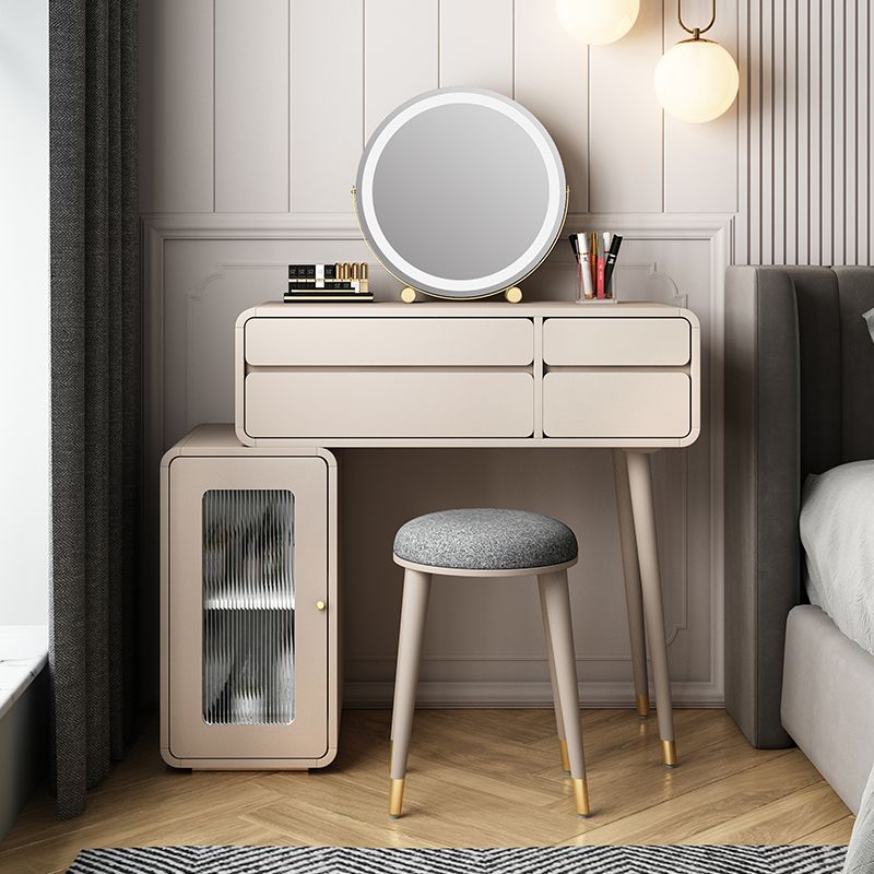 Engineered Wood Makeup Dressing Table Stool Set with 4 Drawers