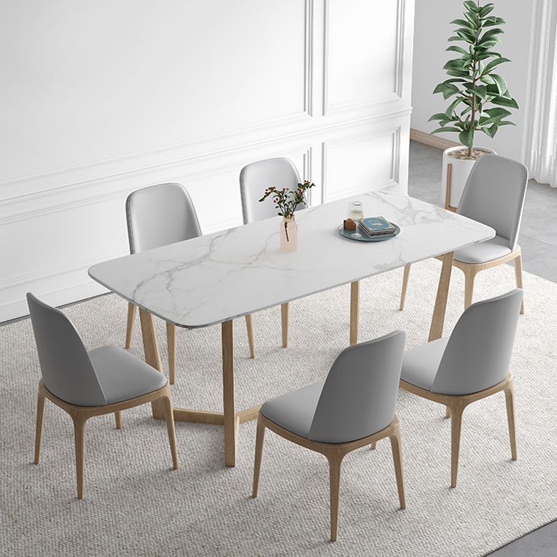 Contemporary Dining Table Set with Solid Wood Table and PU Leather Chairs Clearhalo 'Dining Room Sets' 'Dining Tables & Seating' 'dining_room_set' 'furn' 'furn_dining_room_set' 'Furniture' 'furniture_dining_room_set' 'Kitchen & Dining Furniture' 'kitchen&dining_furn' 'kitchen' 1200x1200_b97a402b-cccf-4df2-b14b-15dc291bcbfc
