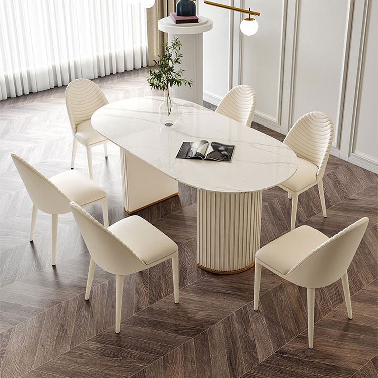 Oval Sintered Stone White Tone Dining Table Glam Double Pedestal Table for Dining Room Clearhalo ' dining_table' 'Dining Tables & Seating' 'Dining Tables' 'furn' 'furn_dining_table' 'Furniture' 'furniture_dining_table' 'Kitchen & Dining Furniture' 'kitchen&dining_furn' 'kitchen' 'kitchen_dining_table' 1200x1200_b97d83e4-c35a-41fe-b043-4ab581f1e051