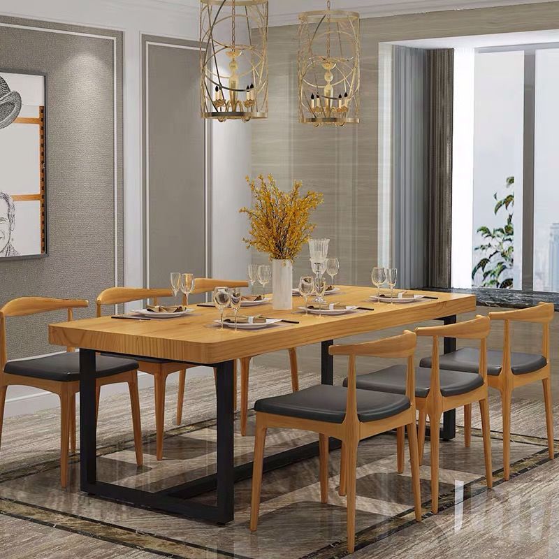 Industrial Rectangle Dining Table Set 1/2/5/6/7 Pieces Natural Solid Wood Dinette Set Clearhalo 'Dining Room Sets' 'Dining Tables & Seating' 'dining_room_set' 'furn' 'furn_dining_room_set' 'Furniture' 'Kitchen & Dining Furniture' 1200x1200_b97d8492-5525-45ad-afa3-9e1377463d2c