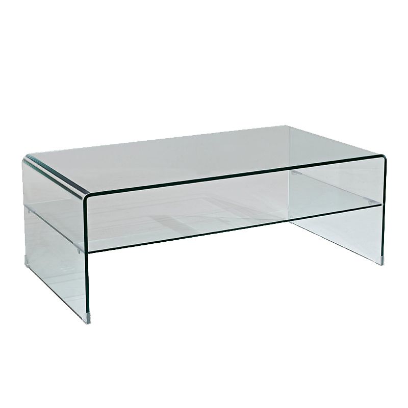15.7"H Modern Sled Base White/black Glass Square Coffee Table with Shelf Clearhalo 'Coffee & Accent Tables' 'Coffee Tables' 'coffee_tables' 'furn' 'furn_coffee_tables' 'Furniture' 'Living Room Furniture' 1200x1200_b97db353-ce24-4eee-9890-7e6e2066d4fd