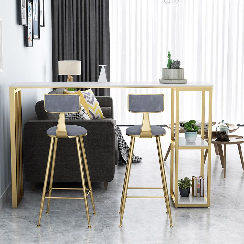 White Stone Top Pub Table with Storage Glam Bistro Table for Living Room