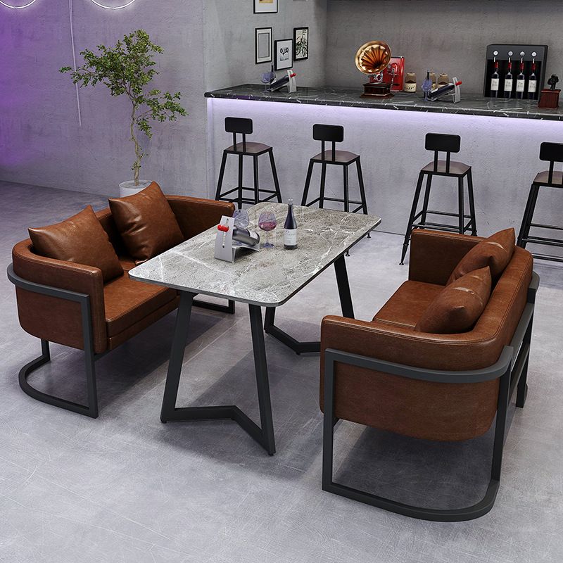 Industrial Gray Dinner Room Kitchen Table Sintered Stone Table with Black Frame Clearhalo ' dining_table' 'Dining Tables & Seating' 'Dining Tables' 'furn' 'furn_dining_table' 'Furniture' 'furniture_dining_table' 'Kitchen & Dining Furniture' 'kitchen&dining_furn' 'kitchen' 'kitchen_dining_table' 1200x1200_b98130e7-302e-495f-8108-f917560af413