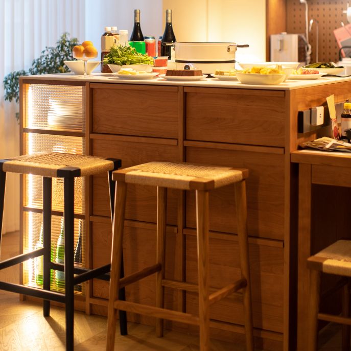 Backless Dining Stools Rectangle Armless Bar Stools with Wood Base