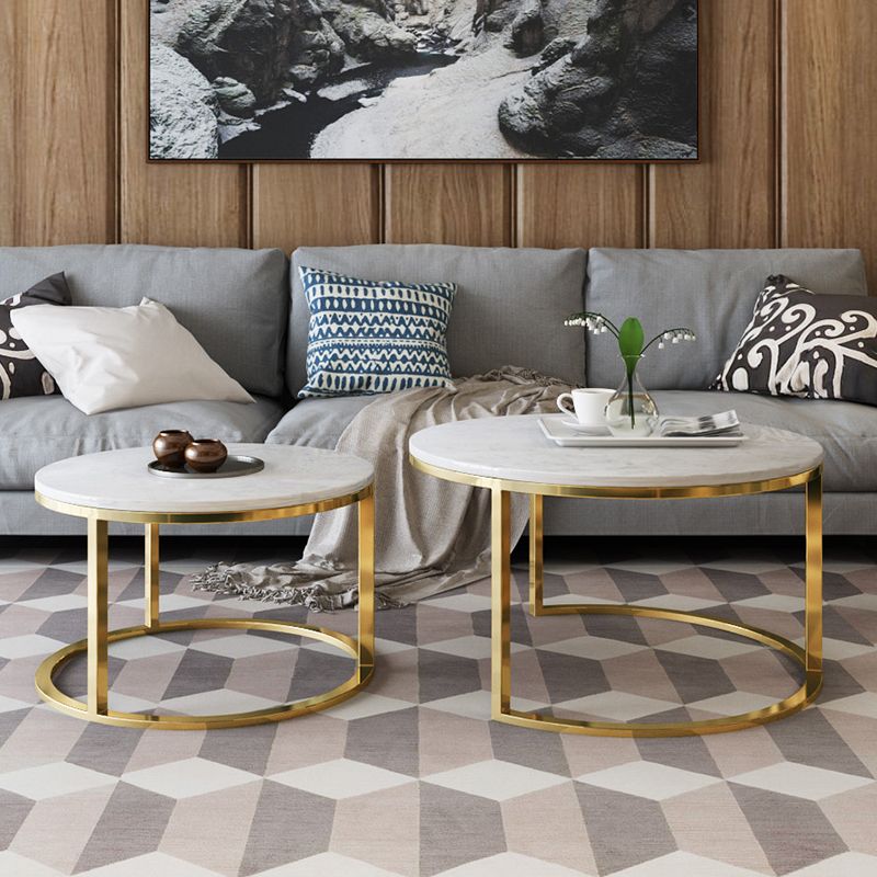 Frame Glam Simple Coffee Table Marble Round Cocktail Table Set Clearhalo 'Coffee & Accent Tables' 'Coffee Tables' 'coffee_tables' 'furn' 'furn_coffee_tables' 'Furniture' 'Living Room Furniture' 1200x1200_b982c568-3d65-4576-a9af-7e264abcc0a9