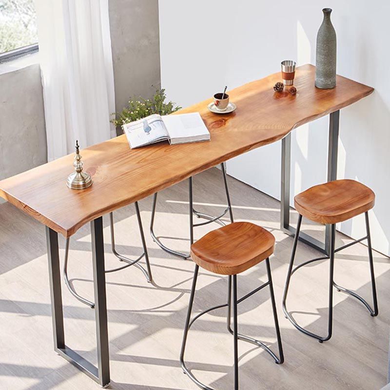 Pine Wood Top Bar Table Industrial Style Bar Table with Iron Sled Base