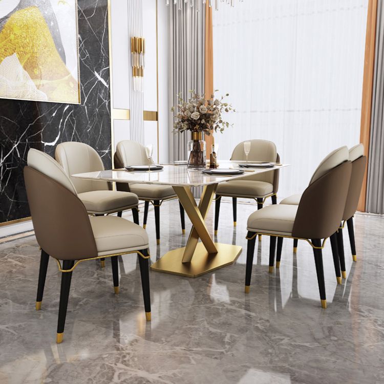 Sintered Stone Top Dining Table Rectangle Table with Gold Metal Pedestal Base Clearhalo ' dining_table' 'Dining Tables & Seating' 'Dining Tables' 'furn' 'furn_dining_table' 'Furniture' 'furniture_dining_table' 'Kitchen & Dining Furniture' 'kitchen&dining_furn' 'kitchen' 'kitchen_dining_table' 1200x1200_b98444bb-0dc6-49c7-9190-4bd2b958788c