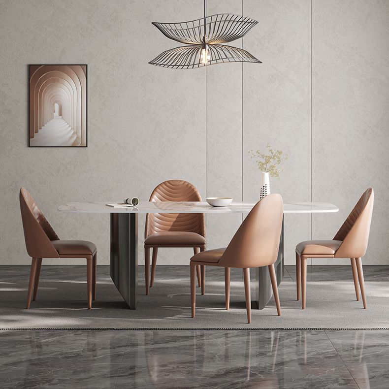 Luxury Double Pedestal Dining Table Sintered Stone Dining Room Desk Clearhalo 'Dining Tables & Seating' 'Dining Tables' 'dining_table' 'furn' 'furn_dining_table' 'Furniture' 'Kitchen & Dining Furniture' 1200x1200_b9848259-a159-4862-8d36-4de970fef414