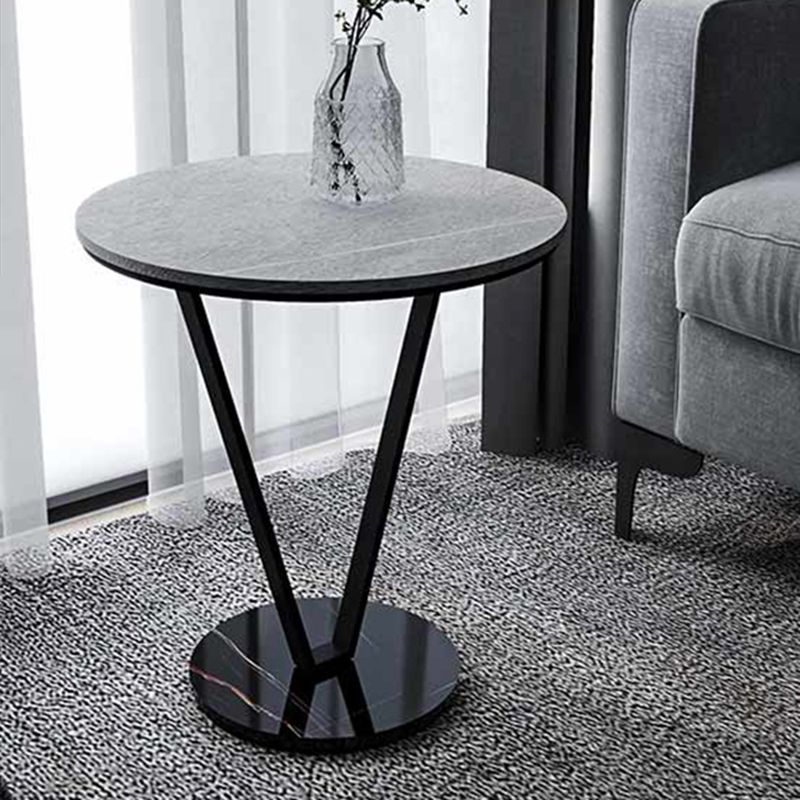 Round Side End Table with Slate Top, Contemporary Frame End Table