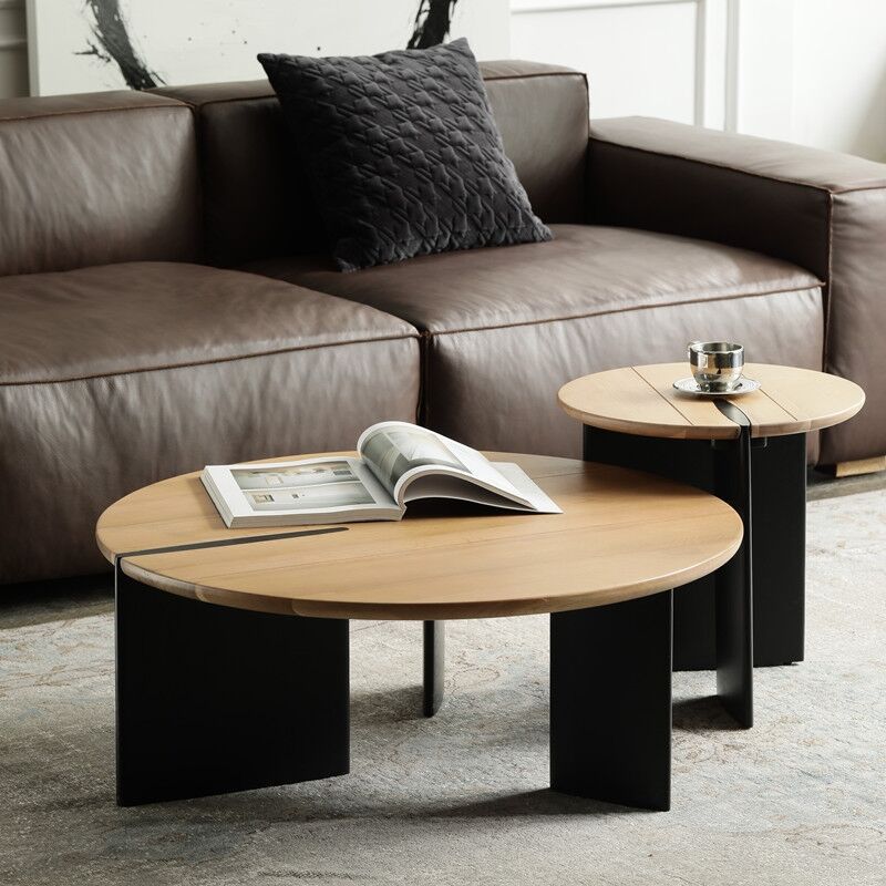 Round Brown Wooden Coffee Table Nordic 1 Single Cocktail Table