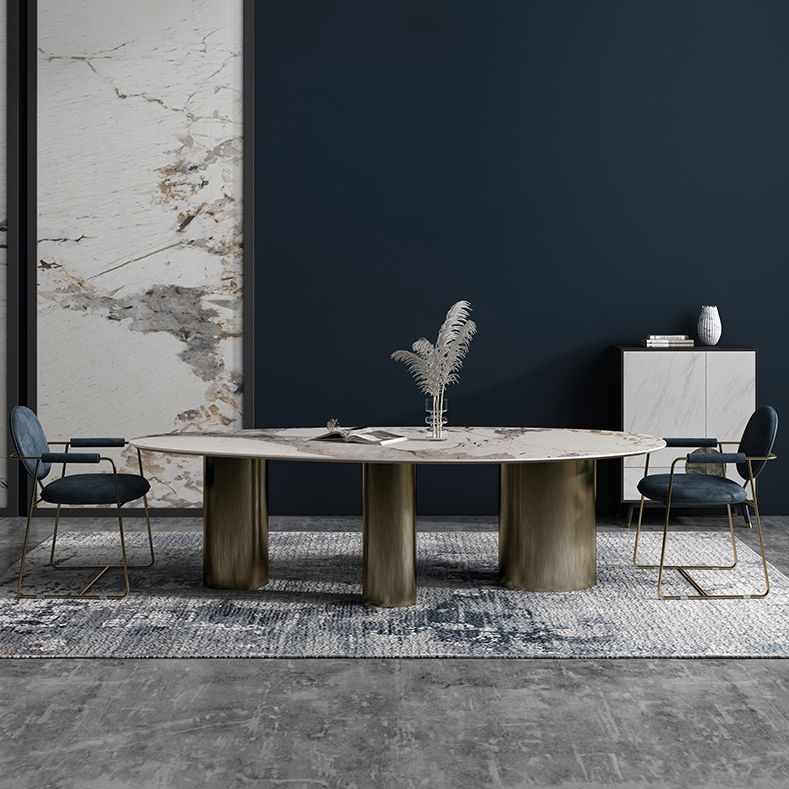 Glam Sintered Stone Standard Dining Table Oval Dining Table with 3 Legs Clearhalo ' dining_table' 'Dining Tables & Seating' 'Dining Tables' 'furn' 'furn_dining_table' 'Furniture' 'furniture_dining_table' 'Kitchen & Dining Furniture' 'kitchen&dining_furn' 'kitchen' 'kitchen_dining_table' 1200x1200_b989e800-4cd9-445d-99b9-2f99410fedd9