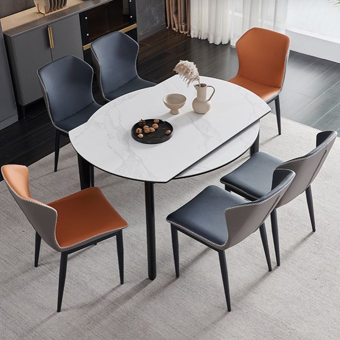 Contemporary Collapsible Sintered Stone Dining Room Table with 4 Solid Wood Legs Kitchen Dining Set Clearhalo 'Dining Room Sets' 'Dining Tables & Seating' 'dining_room_set' 'furn' 'furn_dining_room_set' 'Furniture' 'furniture_dining_room_set' 'Kitchen & Dining Furniture' 'kitchen&dining_furn' 'kitchen' 1200x1200_b98b3d6f-4332-4935-af93-c26d56f13dd5