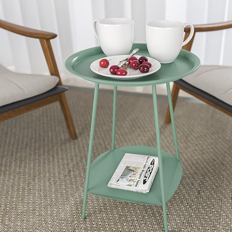 Double Tier Mid-Century Round 4 Legs Metal End Table with Storage