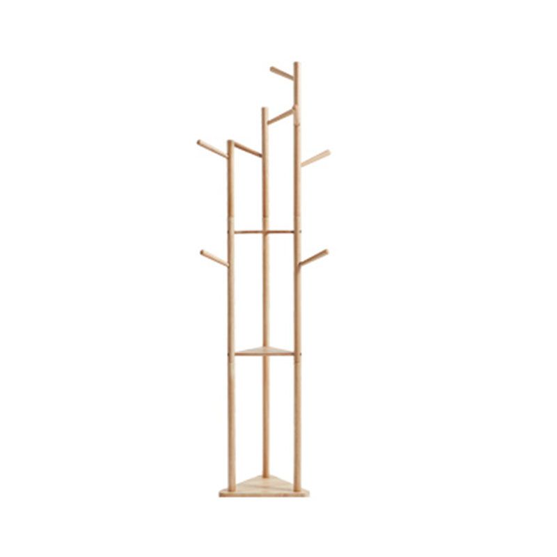 Moderne stijl Hall Tree Rubber Wood Entryway Coat Rack met 2 planken