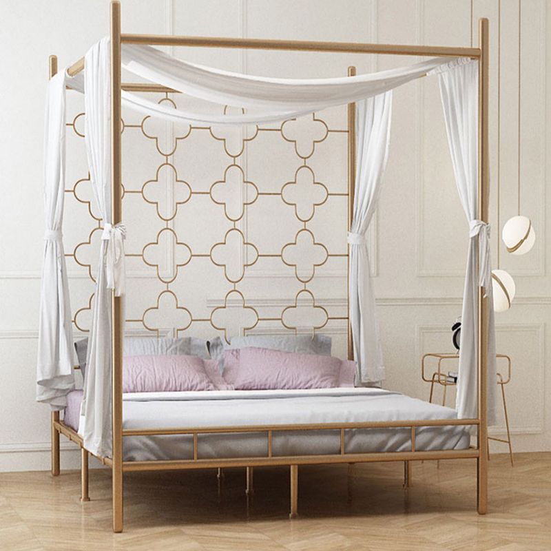 Metal Four Poster Bed con cabecera de marco abierto, cama estándar glamorosa