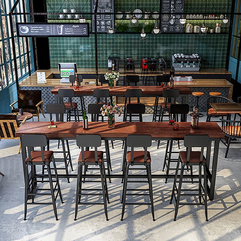 Rectangle Brown Indoor Event and Cocktail Table Trestle Wood Bar Height Pub Table Clearhalo 'Bar Furniture' 'Bar Tables' 'bar_tables' 'furn' 'furn_bar_tables' 'Furniture' 'furniture_bar_tables' 'Kitchen & Dining Furniture' 1200x1200_b9978149-7665-4a8d-9297-a260f81f1369