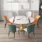 Round Dining Table with Leaf Extension Modern Stone White Top Pedestal Table