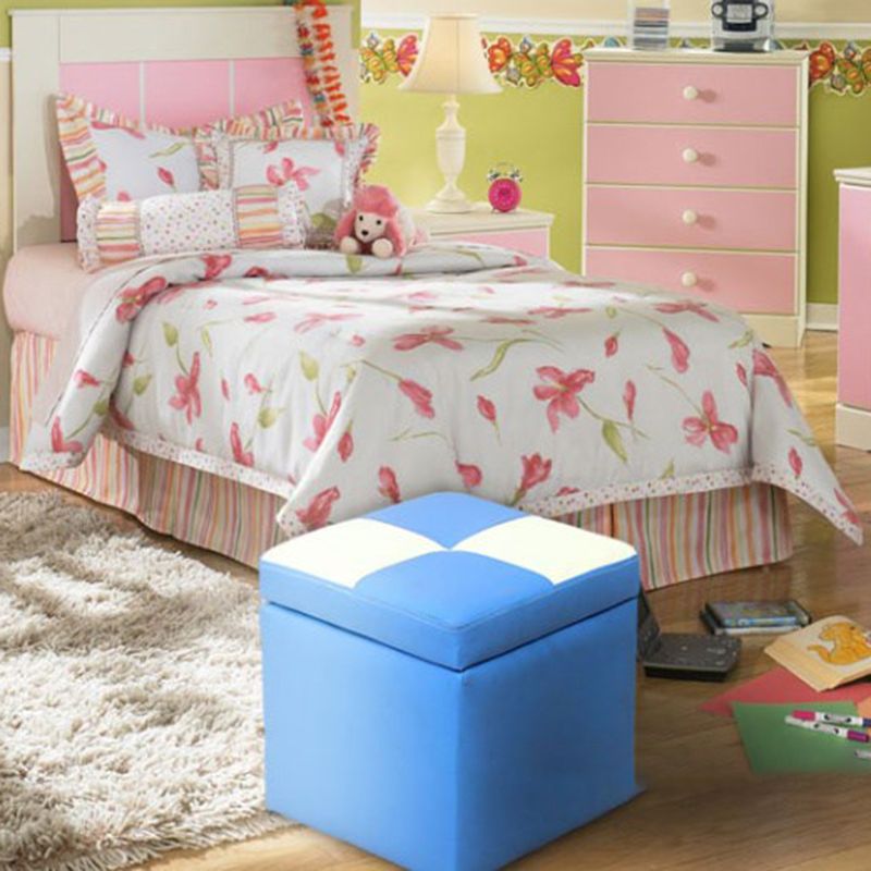 Modern Square Storage Ottoman Contrast Color PU Leather with Storage Pouf Chair