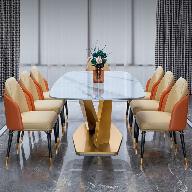 Luxury Home Sintered Stone Table Rectangle Table with Gold Pedestal Base Clearhalo ' dining_table' 'Dining Tables & Seating' 'Dining Tables' 'furn' 'furn_dining_table' 'Furniture' 'furniture_dining_table' 'Kitchen & Dining Furniture' 'kitchen&dining_furn' 'kitchen' 'kitchen_dining_table' 1200x1200_b99d5fc9-dce7-4f29-9308-bb37bc28ac42