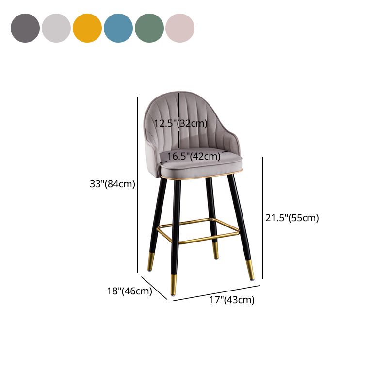 Modern Armless Backrest Counter Stool Iron Bar Stool with Velvet Cushion and Pedal Clearhalo 'Bar Furniture' 'Bar Stools' 'bar_stools' 'furn' 'furn_bar_stools' 'furniture_bar_stools' 'Kitchen & Dining Furniture' 'kitchen&dining_furn' 'kitchen' 'kitchen_furn' Furniture' 1200x1200_b99ef054-b275-4d03-a306-a81f739e1629