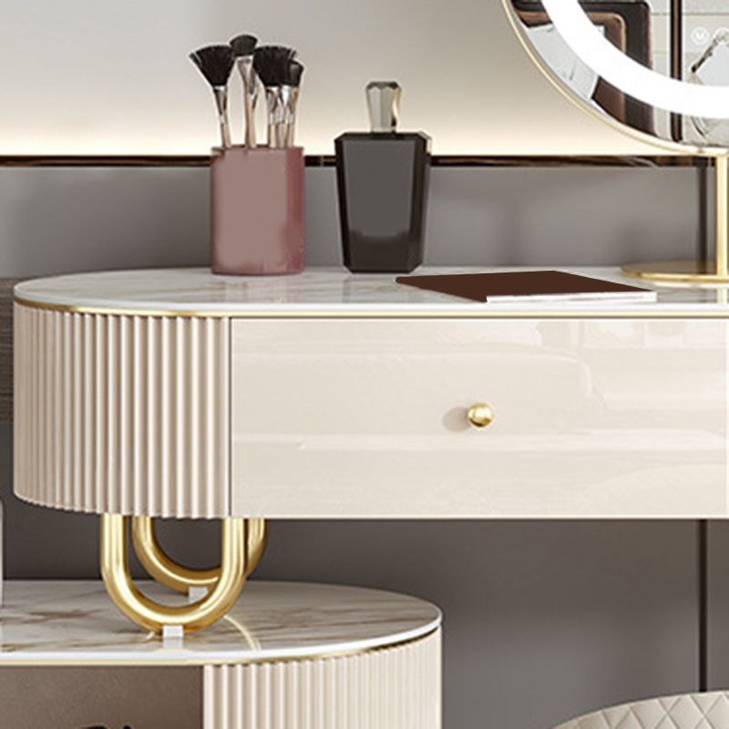 Tavolo da vanità in pietra lussuosa con cassetti da 30,7 "Hkeup da toeletta da toep set in beige