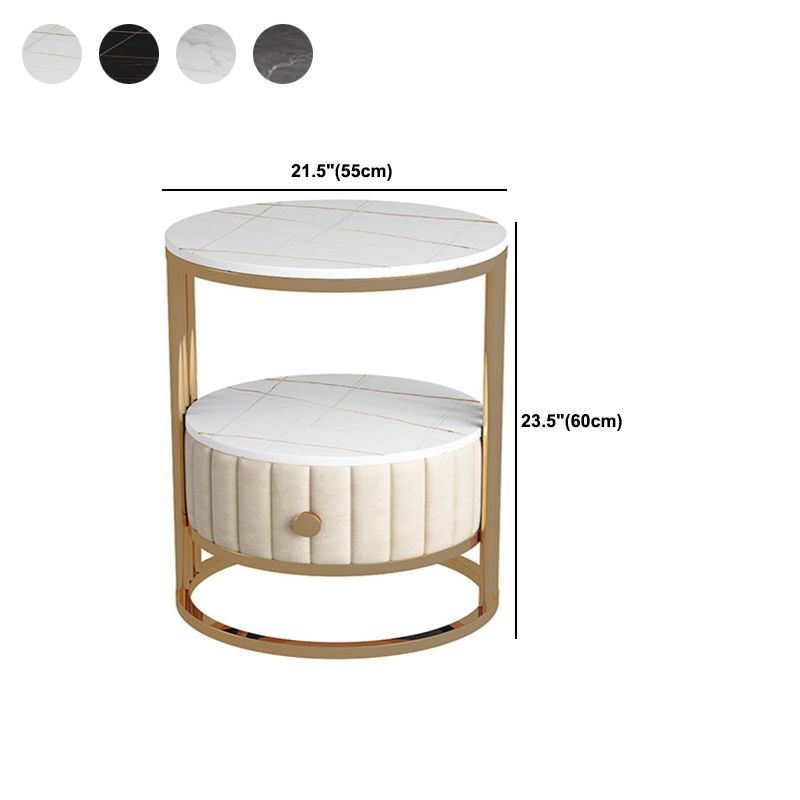 23.6" Tall Modern Slate Round Side Table Steel Frame End Table with Storage