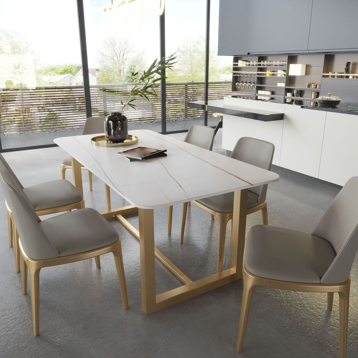 Glam Stone Dining Table Set pour la maison 1/2/5/7 pièces