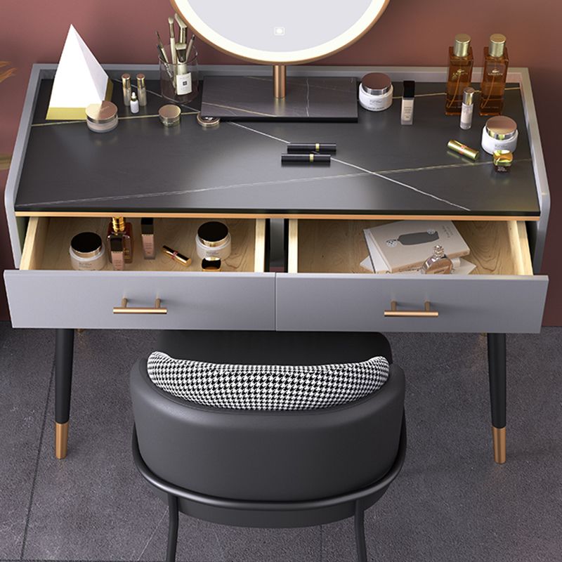 Luxurious Makeup Vanity Stone Top Dressing Table in Grey Finish
